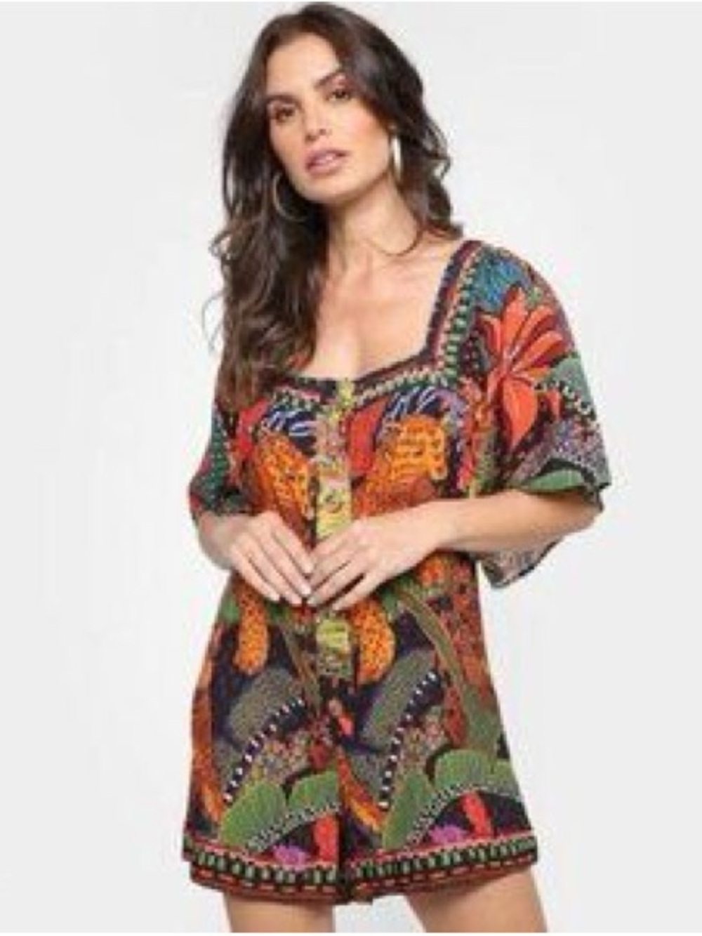 FARM Rio Tropical Tapestry Print Button Down Romper Playsuit